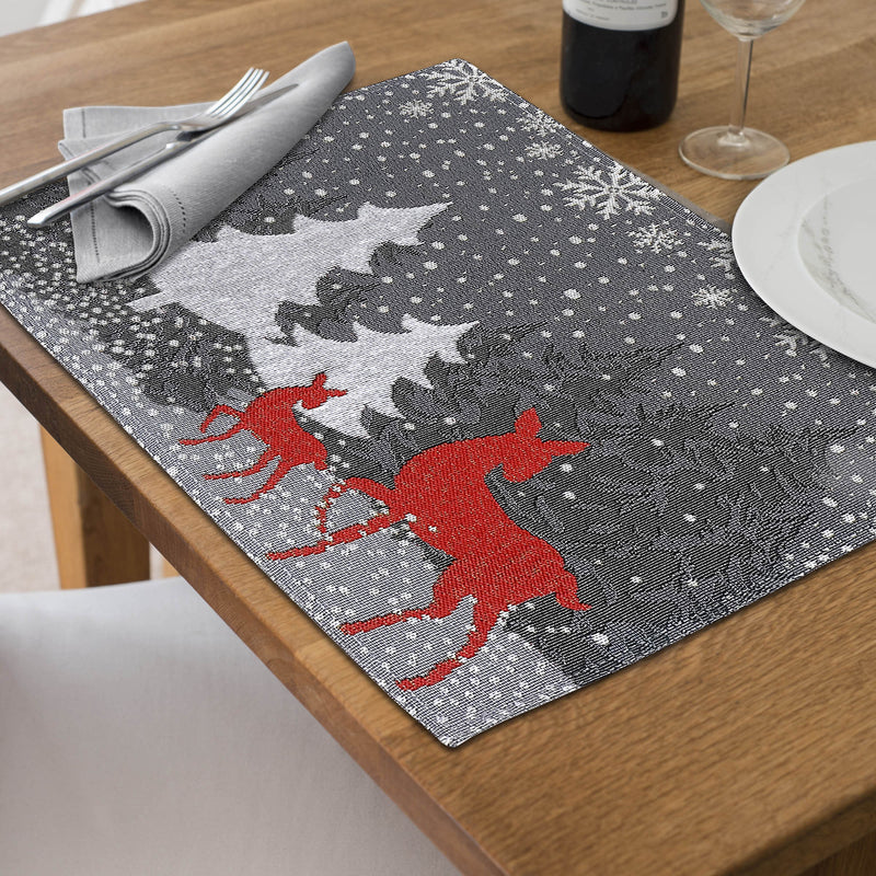 Tapestry Placemat Reindeer and Tree 13 X 18 - Set of 12