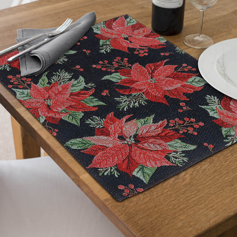 Tapestry Placemat Multi Poinsettia 13 X 18 - Set of 12