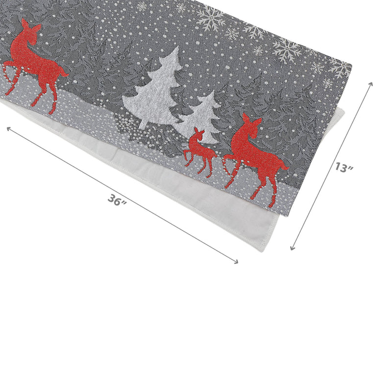 Tapestry Table Runner Reindeer and Tree 54"