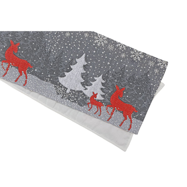 Tapestry Table Runner Reindeer and Tree 54"