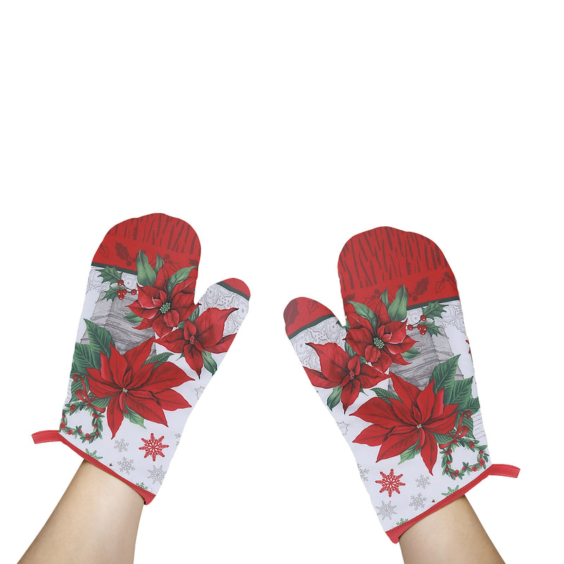 Oven Mitts 2 Pcs Poinsettia - Set of 2