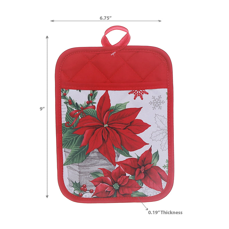 Pot Holder With Pocket Poinsettia - Set of 6