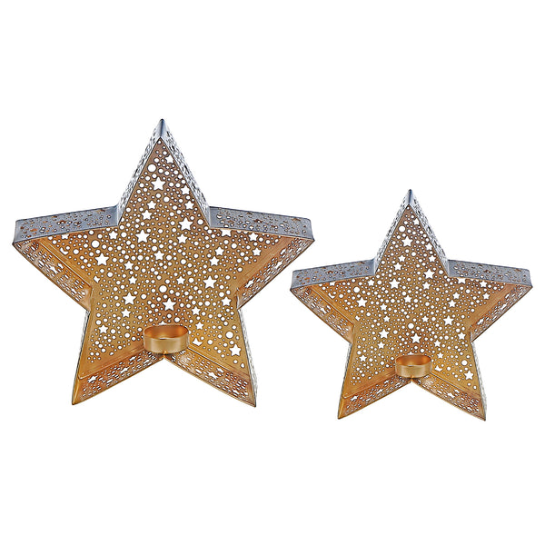 Metal Cutout Black Star Tealight Holder Set Of 2