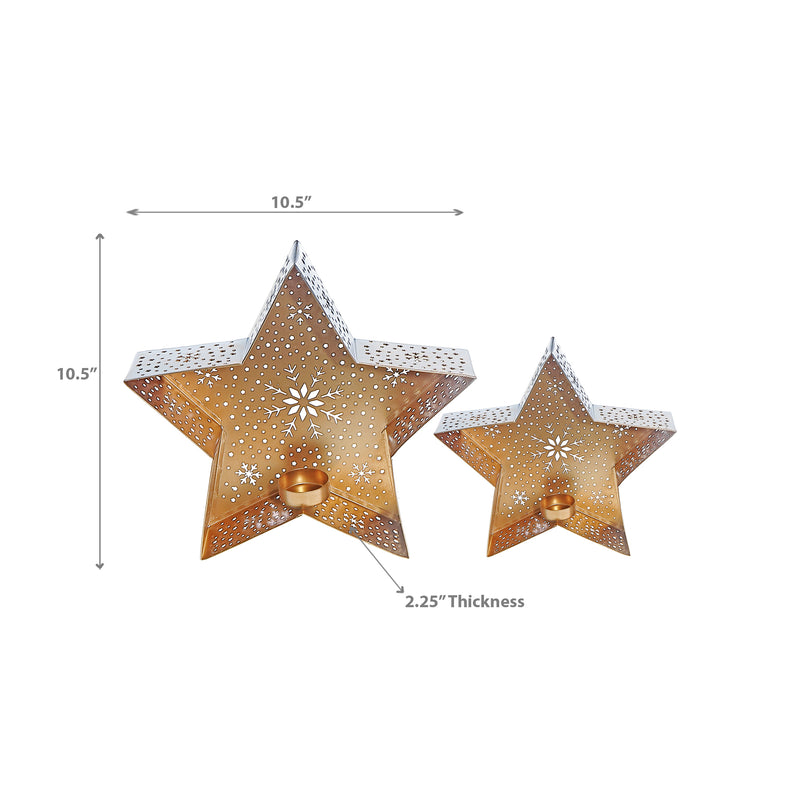 Metal Cutout White Star Tealight Holder Set Of 2