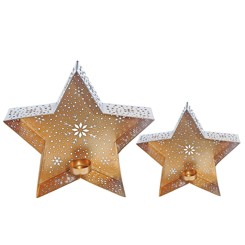 Metal Cutout White Star Tealight Holder Set Of 2