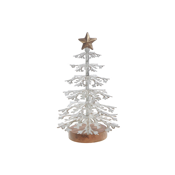 White Snowflake Tree With Acacia Base Large