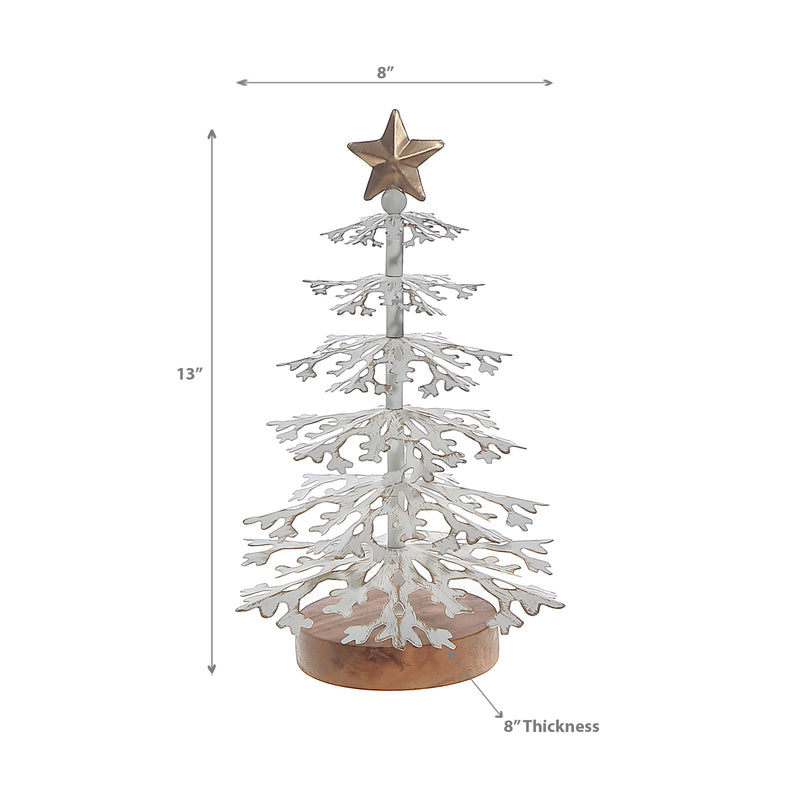 White Snowflake Tree With Acacia Base Large