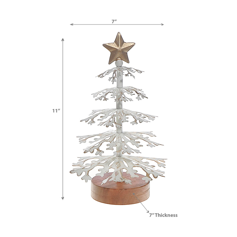 White Snowflake Tree With Acacia Base Small