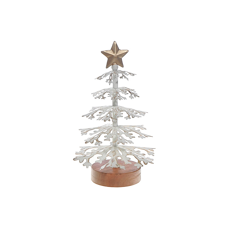 White Snowflake Tree With Acacia Base Small