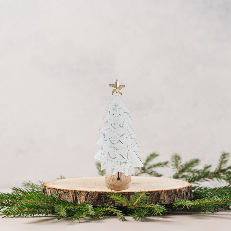 White Layer Tree With Acacia Base Large