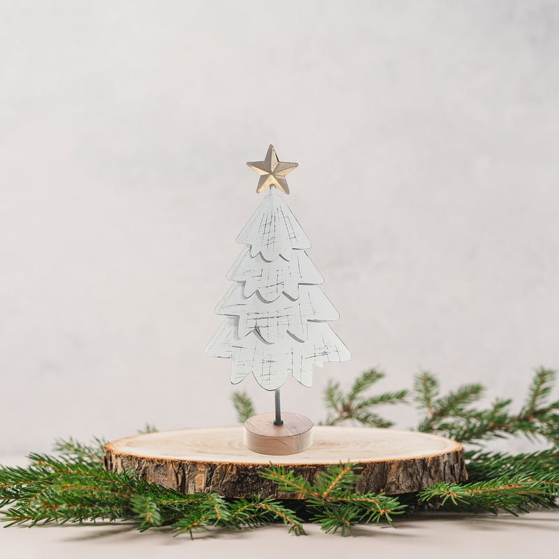 White Layer Tree With Acacia Base Small