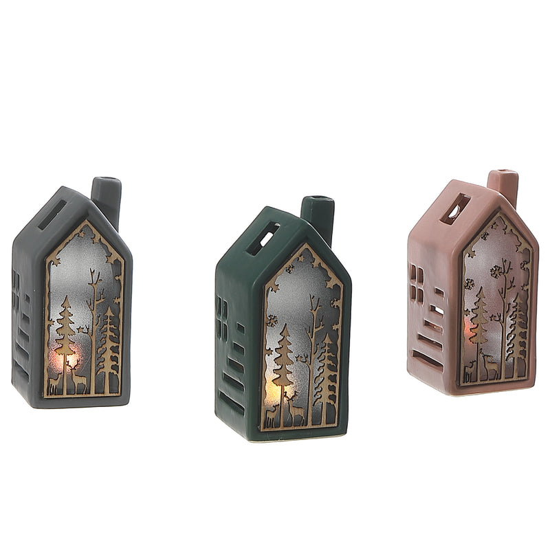 Led House Shape With Wooden Scenic - Set of 3