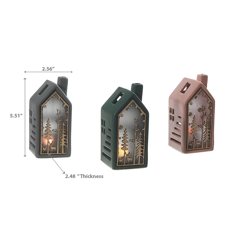 Led House Shape With Wooden Scenic - Set of 3