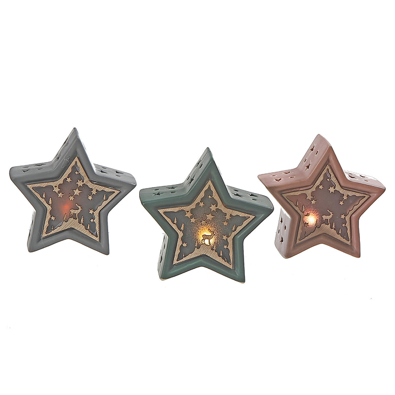 Led Star With Wooden Scenic - Set of 3