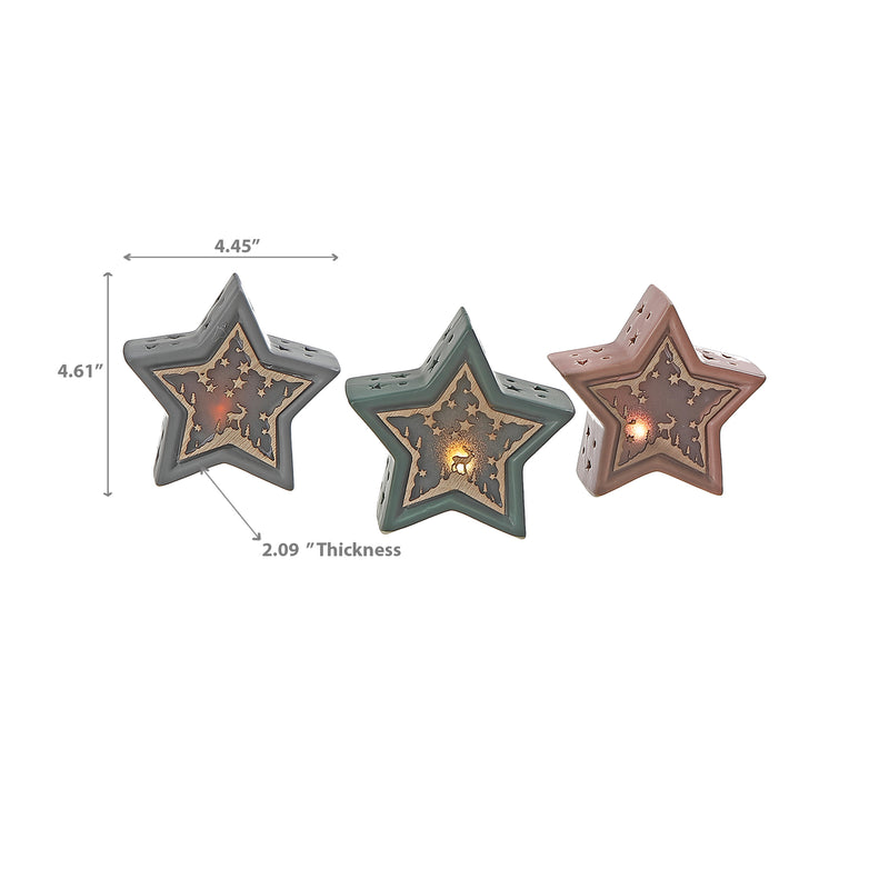 Led Star With Wooden Scenic - Set of 3