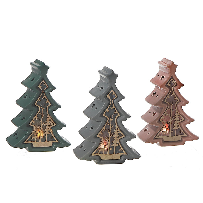 Led Christmas Tree With Wooden Scenic - Set of 3