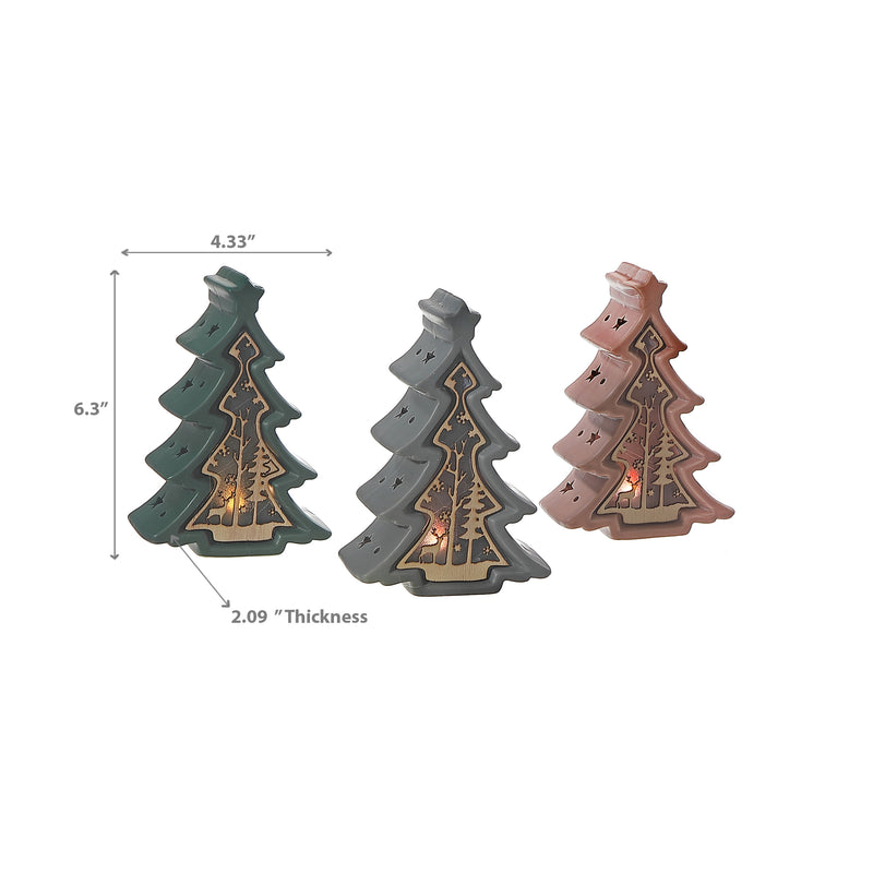 Led Christmas Tree With Wooden Scenic - Set of 3