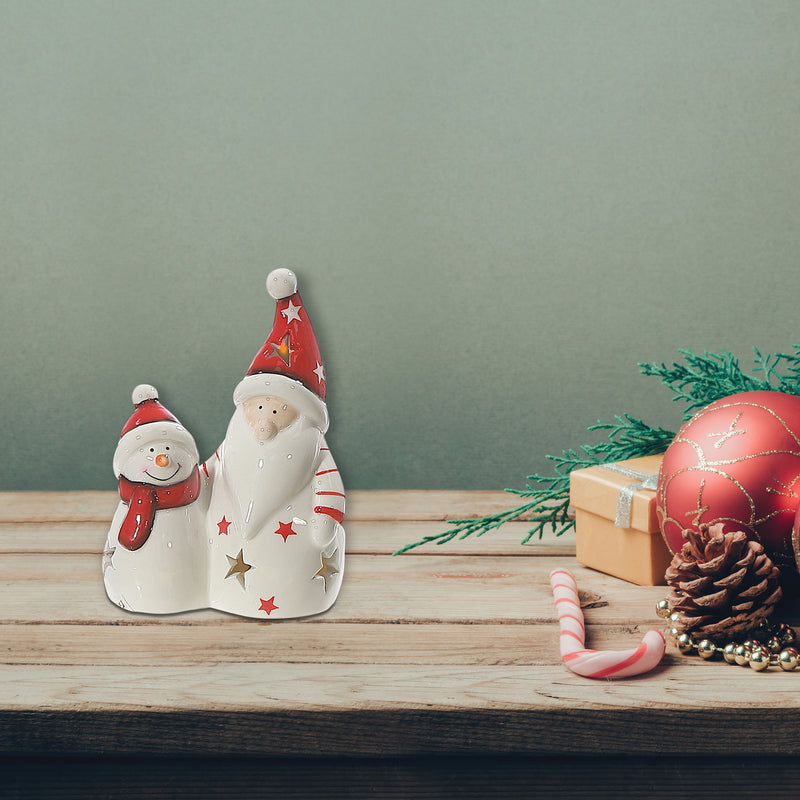 Led Snowman And Santa Figurine