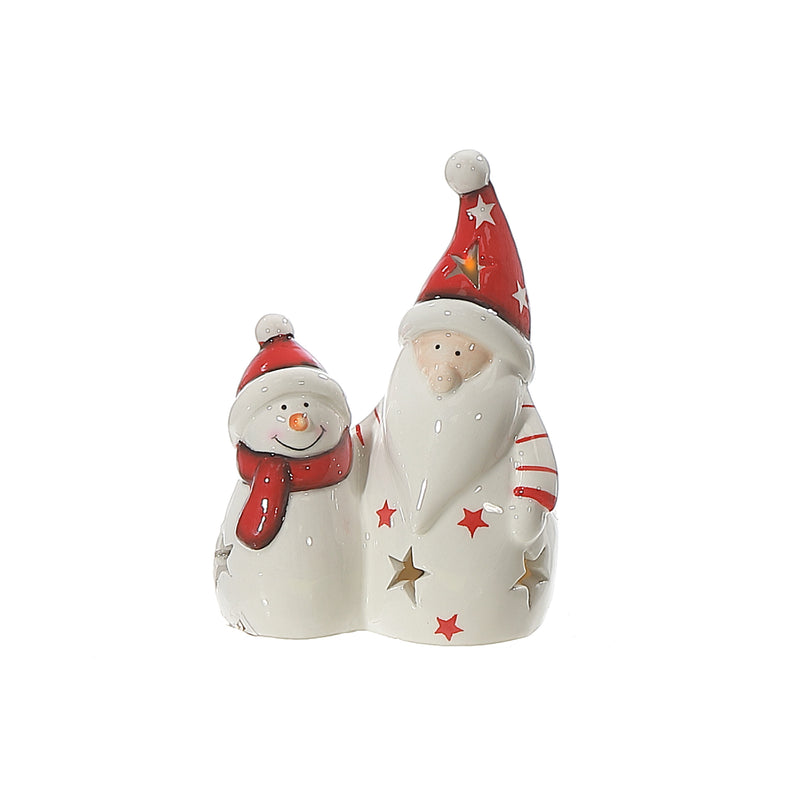 Led Snowman And Santa Figurine