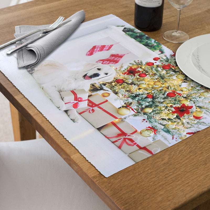 Plastic Placemat Dog With Present - Set of 12