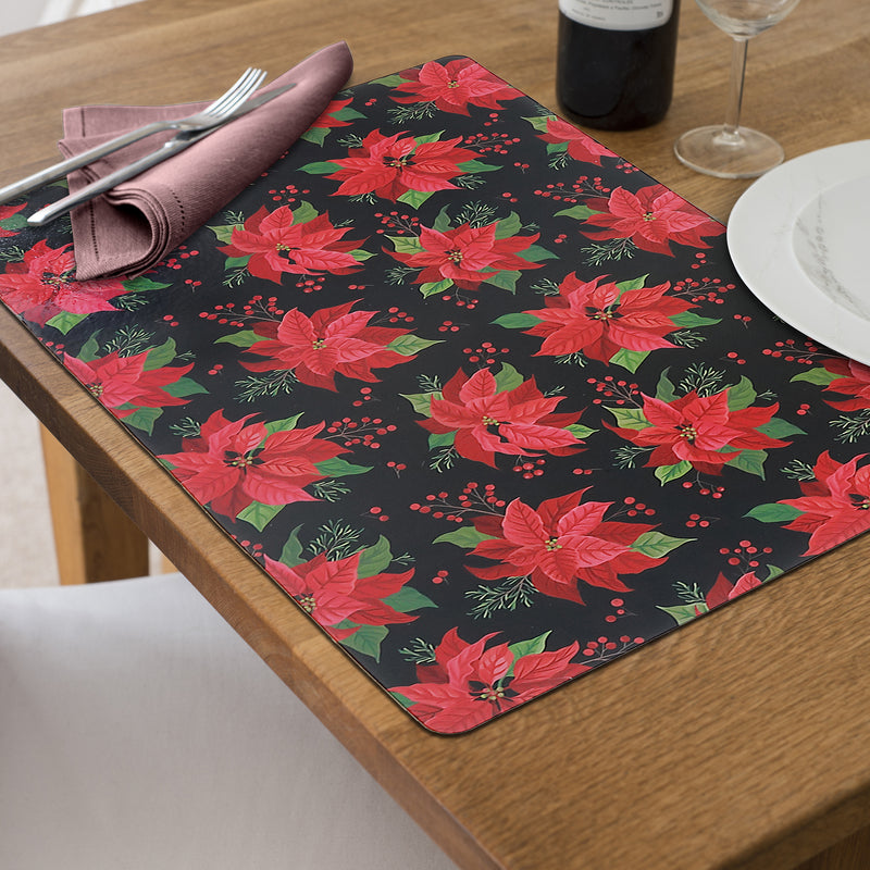 Plastic Placemat Multi Poinsettia - Set of 12