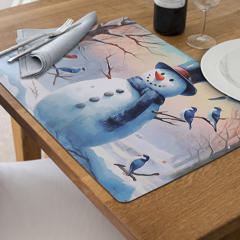 Plastic Placemat Blue Jay and Snowman - Set of 12