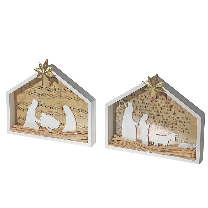 Led Wooden Nativity Scene - Set of 2