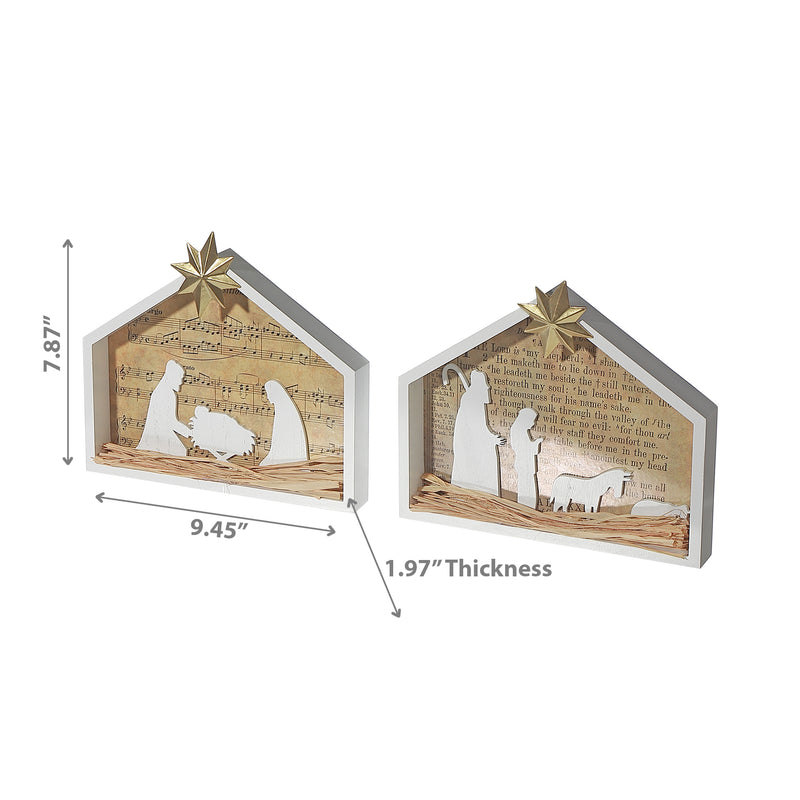 Led Wooden Nativity Scene - Set of 2