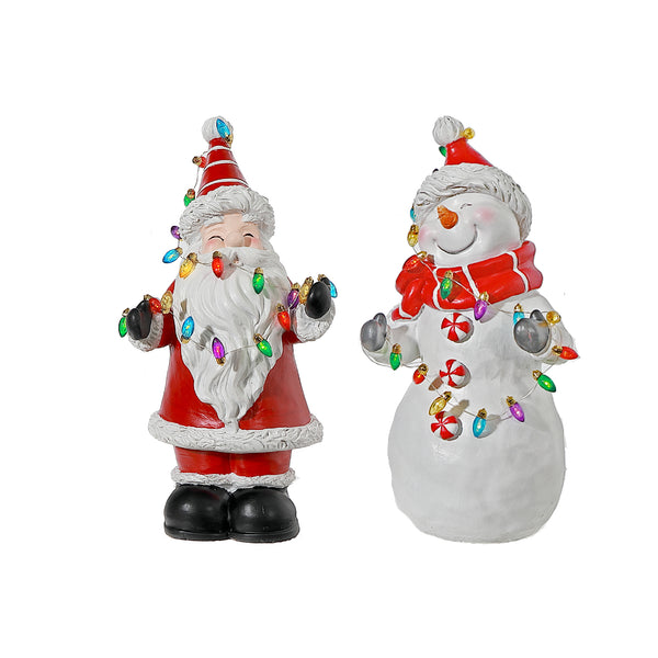 Led Resin Santa and Snowman Decor - Set of 2