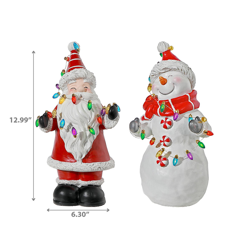 Led Resin Santa and Snowman Decor - Set of 2