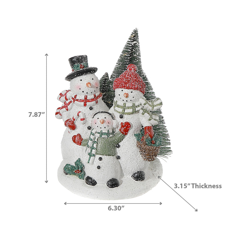 Led Resin Triple Snowman Decor