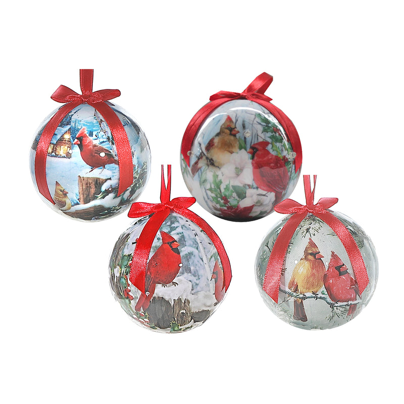 Winter Cardinal Ribbon Ornament 12/Disp - Set of 12