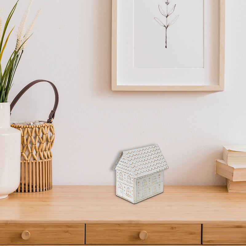 Gold And White Gingerbread Metal House