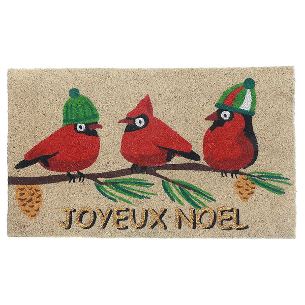 Coir Door Mat Triple Cardinal On Branch