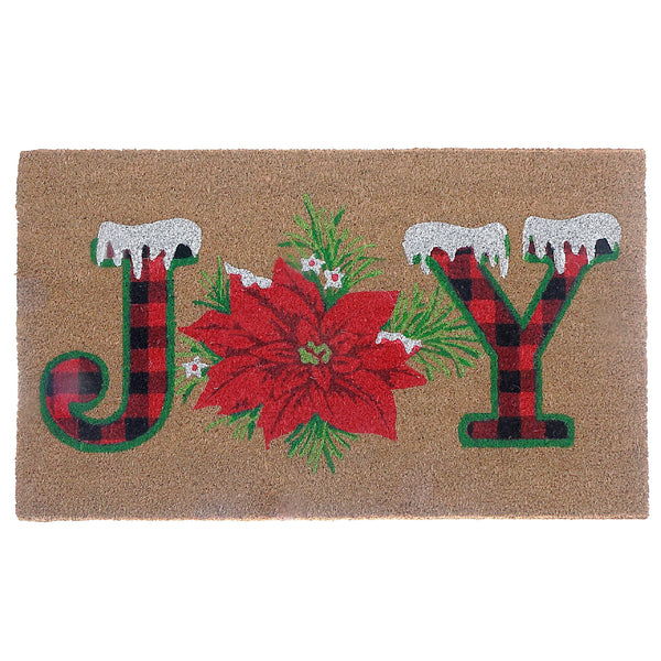 Coir Door Mat Plaid Joy - Poinsettia