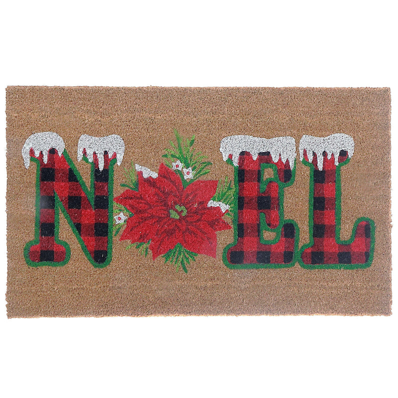 Coir Door Mat Plaid Noel - Poinsettia