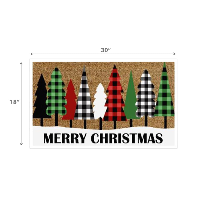 Coir Door Mat Plaid Tree - Merry Christmas