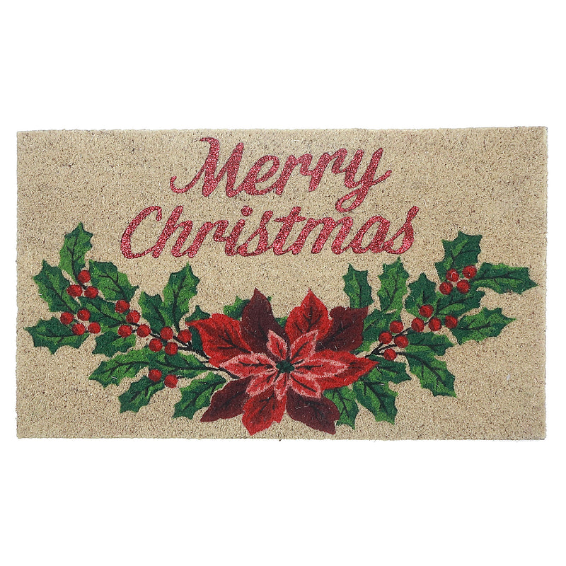 Coir Door Mat Merry Christmas Poinsettia