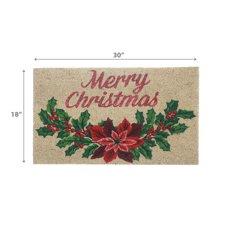 Coir Door Mat Merry Christmas Poinsettia