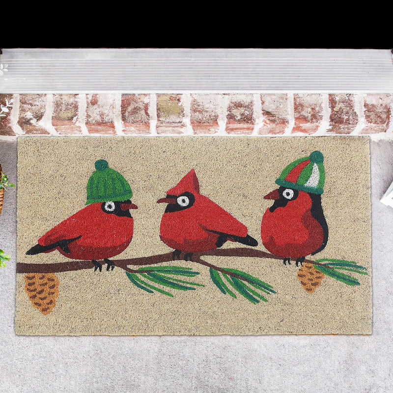 Coir Door Mat Triple Cardinal On Branch