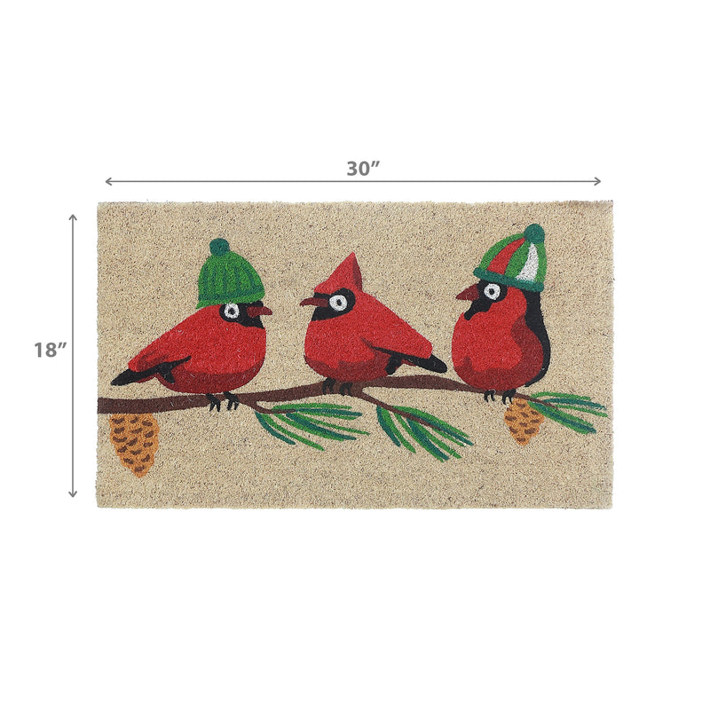 Coir Door Mat Triple Cardinal On Branch