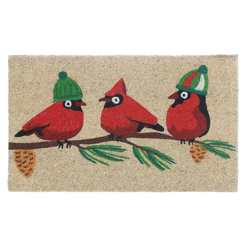 Coir Door Mat Triple Cardinal On Branch