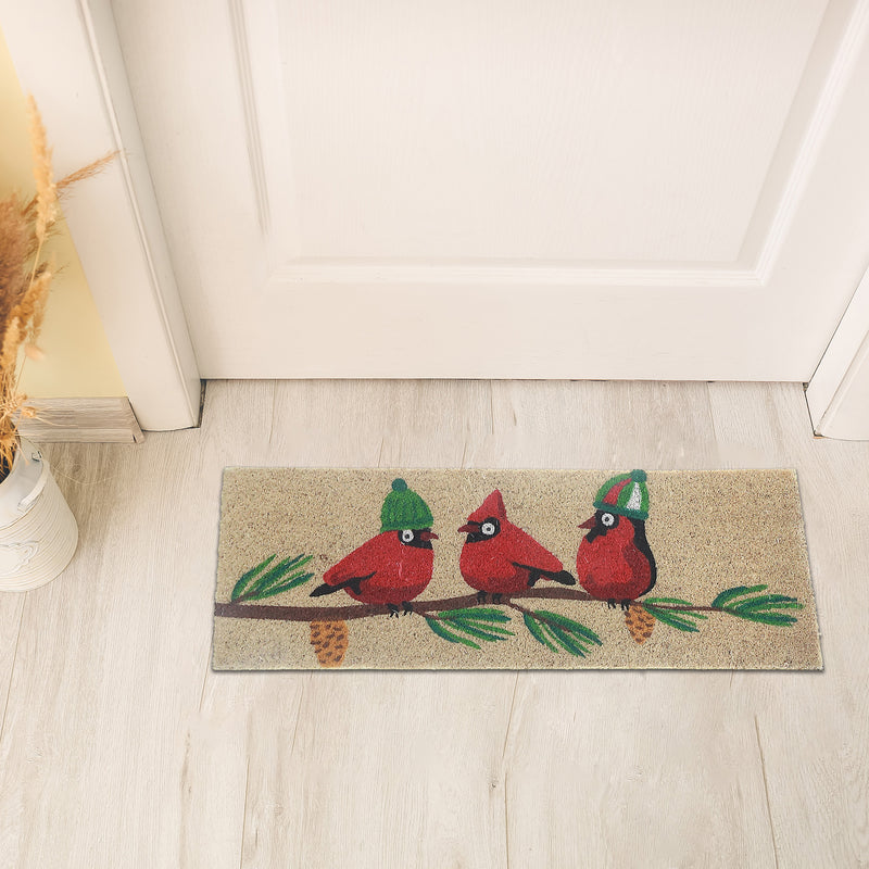 Coir Door Mat Triple Cardinal On Branch 10"X30"