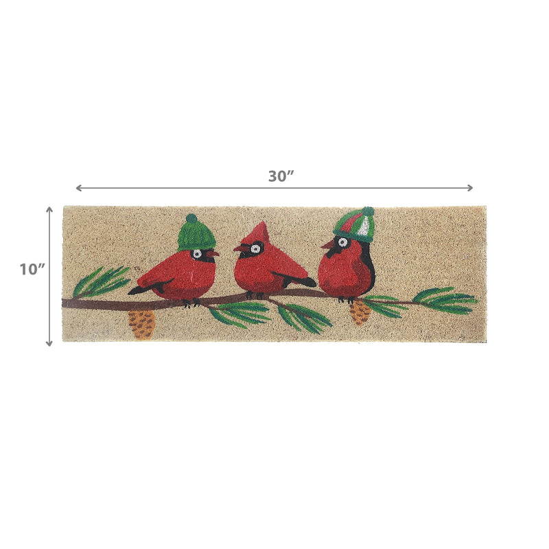 Coir Door Mat Triple Cardinal On Branch 10"X30"