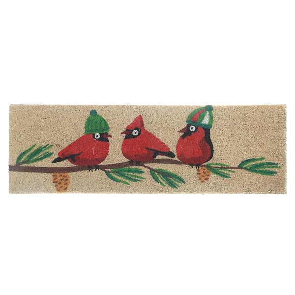 Coir Door Mat Triple Cardinal On Branch 10"X30"