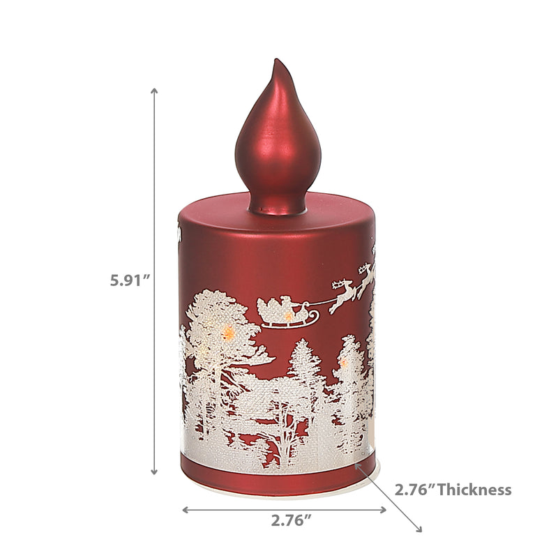 Led Candle Glass Stand Santa Flying Over Forest