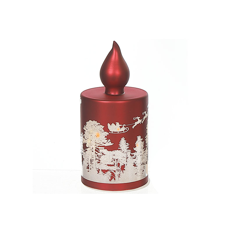 Led Candle Glass Stand Santa Flying Over Forest