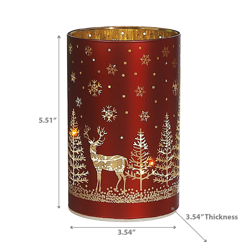 Led Cylinder Glass Stand Reindeer And Tree