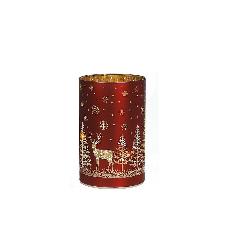 Led Cylinder Glass Stand Reindeer And Tree