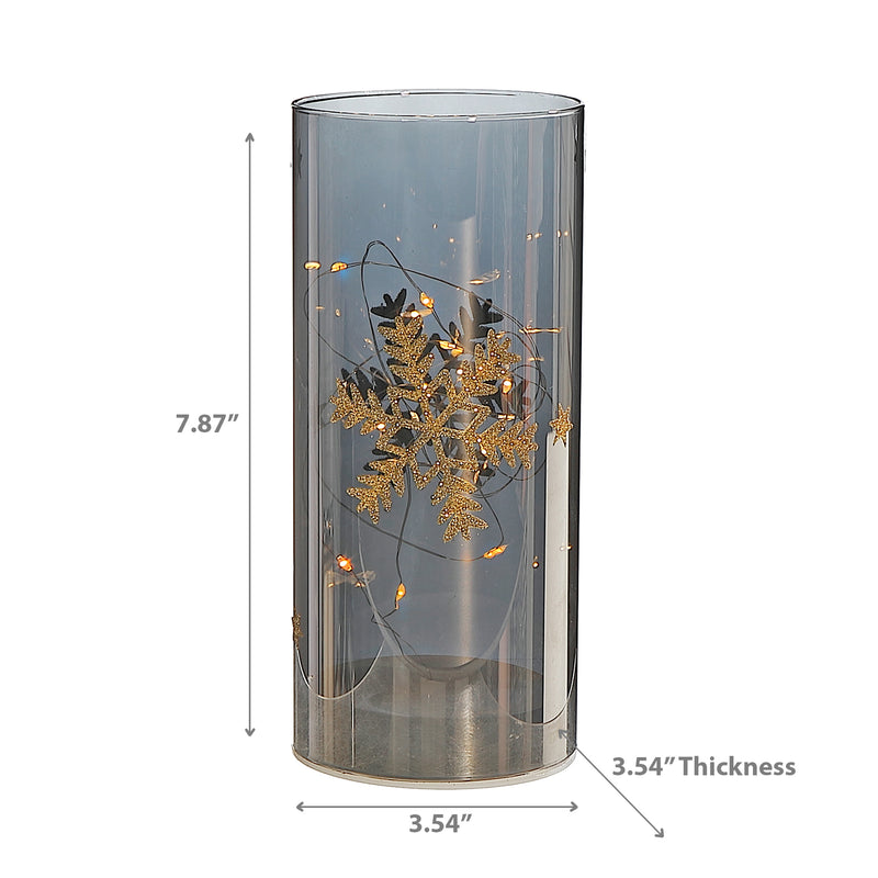 Led Cylinder Glass Stand 7.88" Gold Snowflake Large